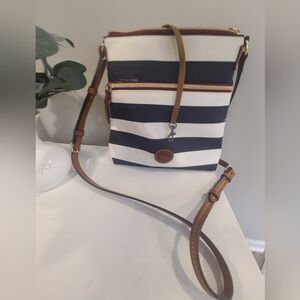 Dooney and Bourke Black and White striped Nylon/Leather Crossbody